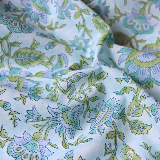Blue Garden Block Print Cotton