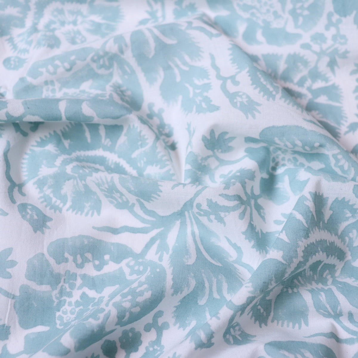 aqua blue large floral print Indian cotton fabric
