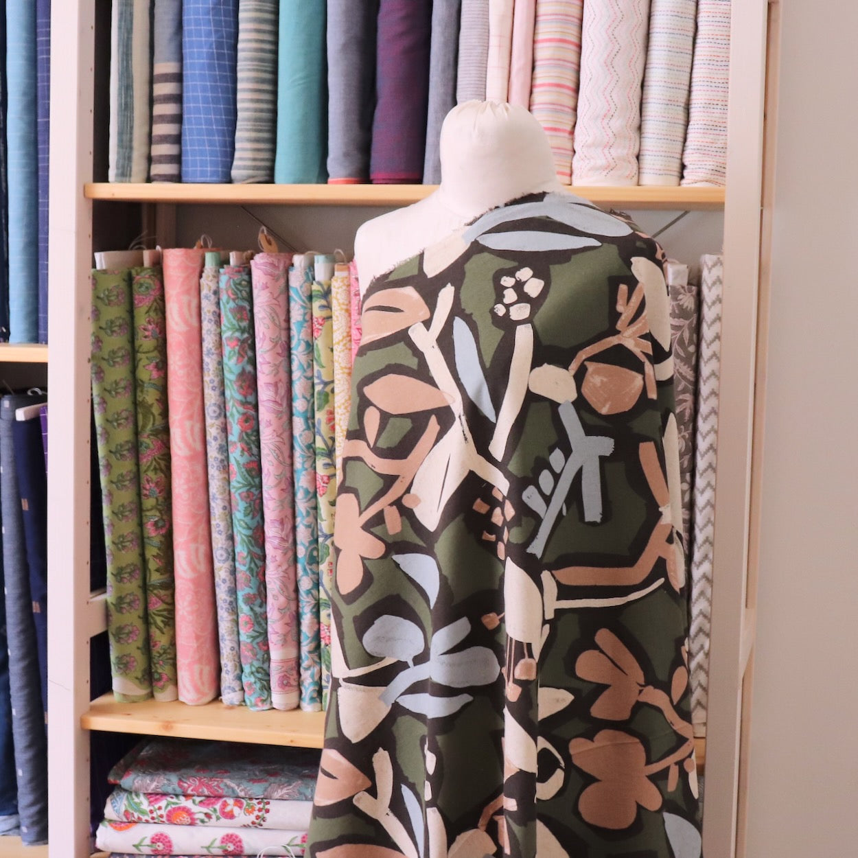 oversized floral print fabric from Hokkoh Japan green and blue linen cotton