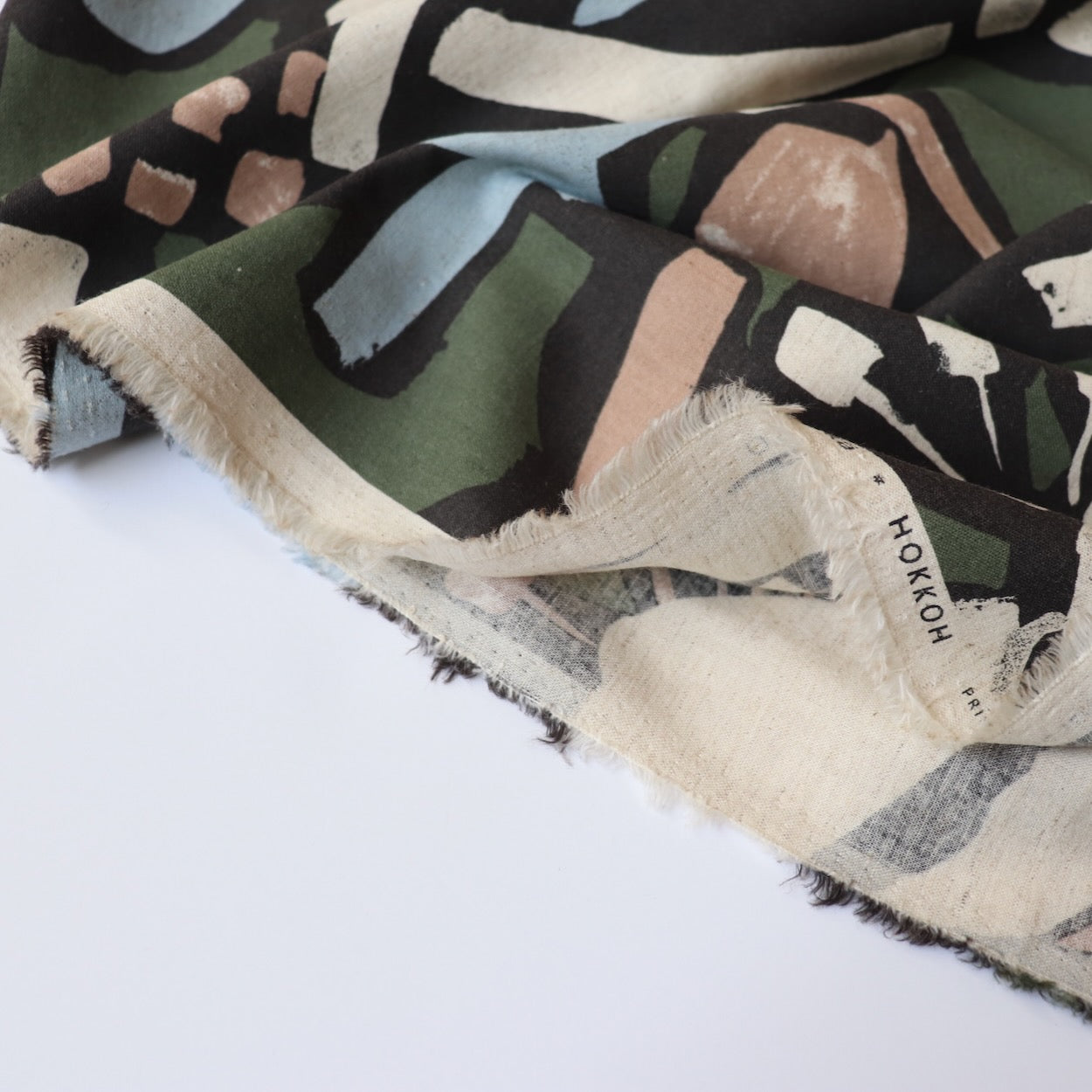 oversized floral print fabric from Hokkoh Japan green and blue  linen cotton