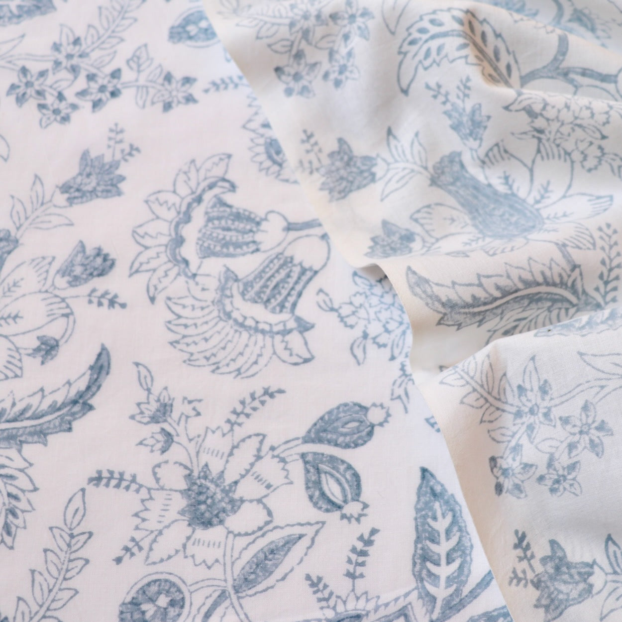 hand block floral print on soft white cotton for summer sewing