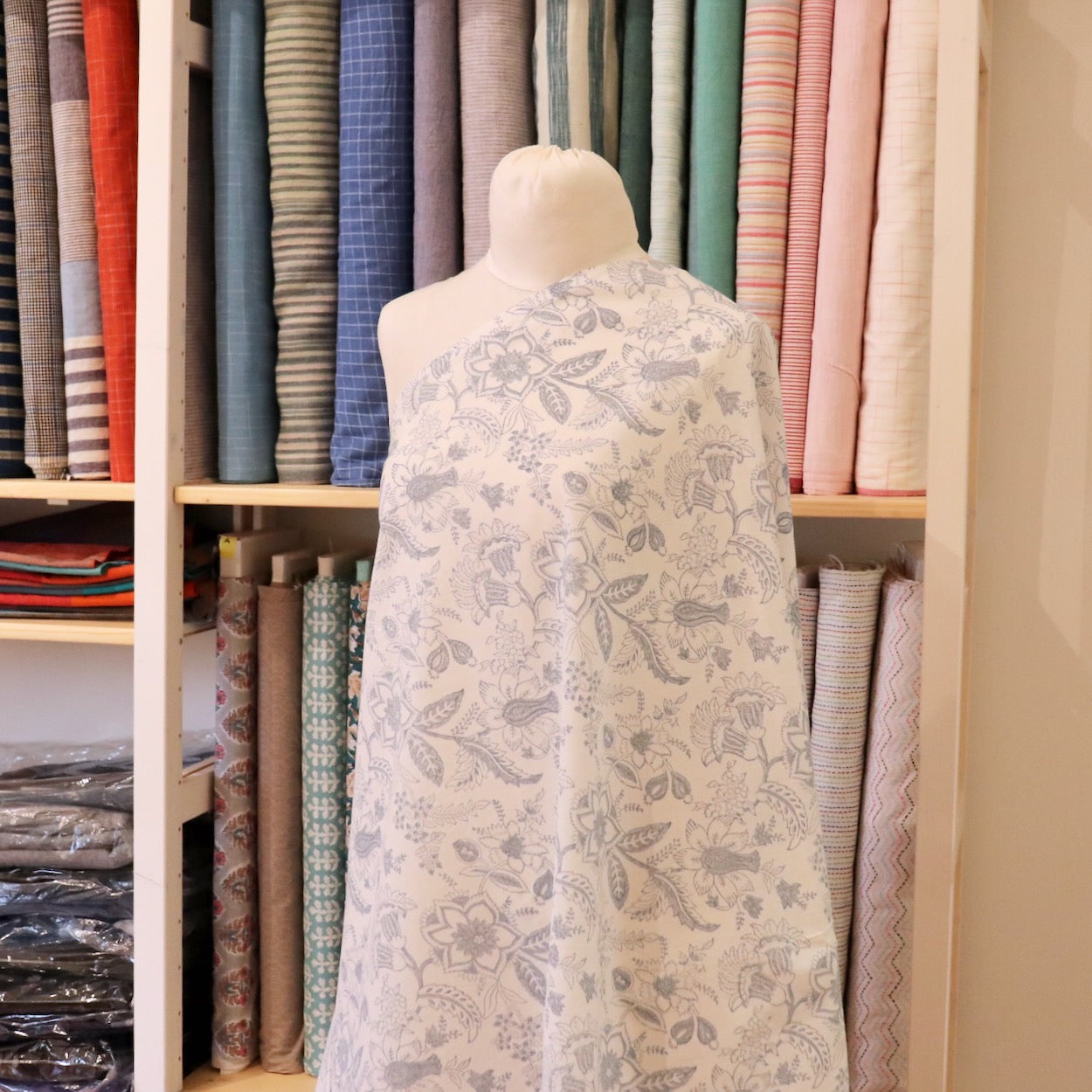 hand block floral print on soft white cotton for summer sewing