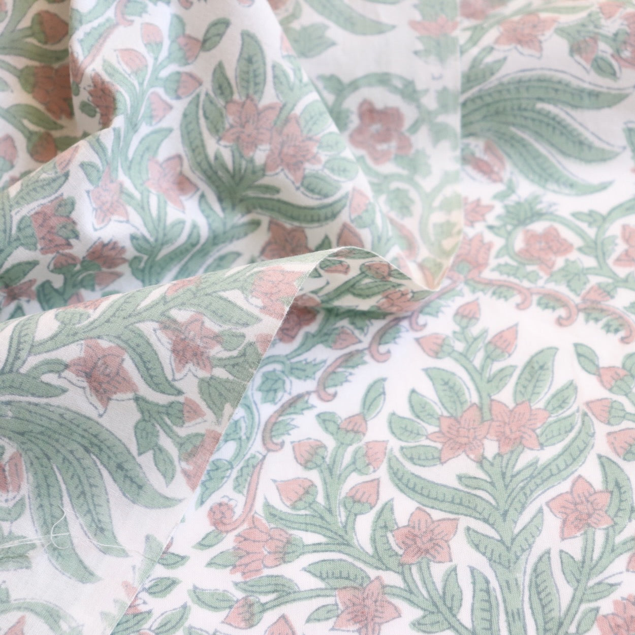 classic Indian floral design hand block print cotton fabric for quilting and dressmaking