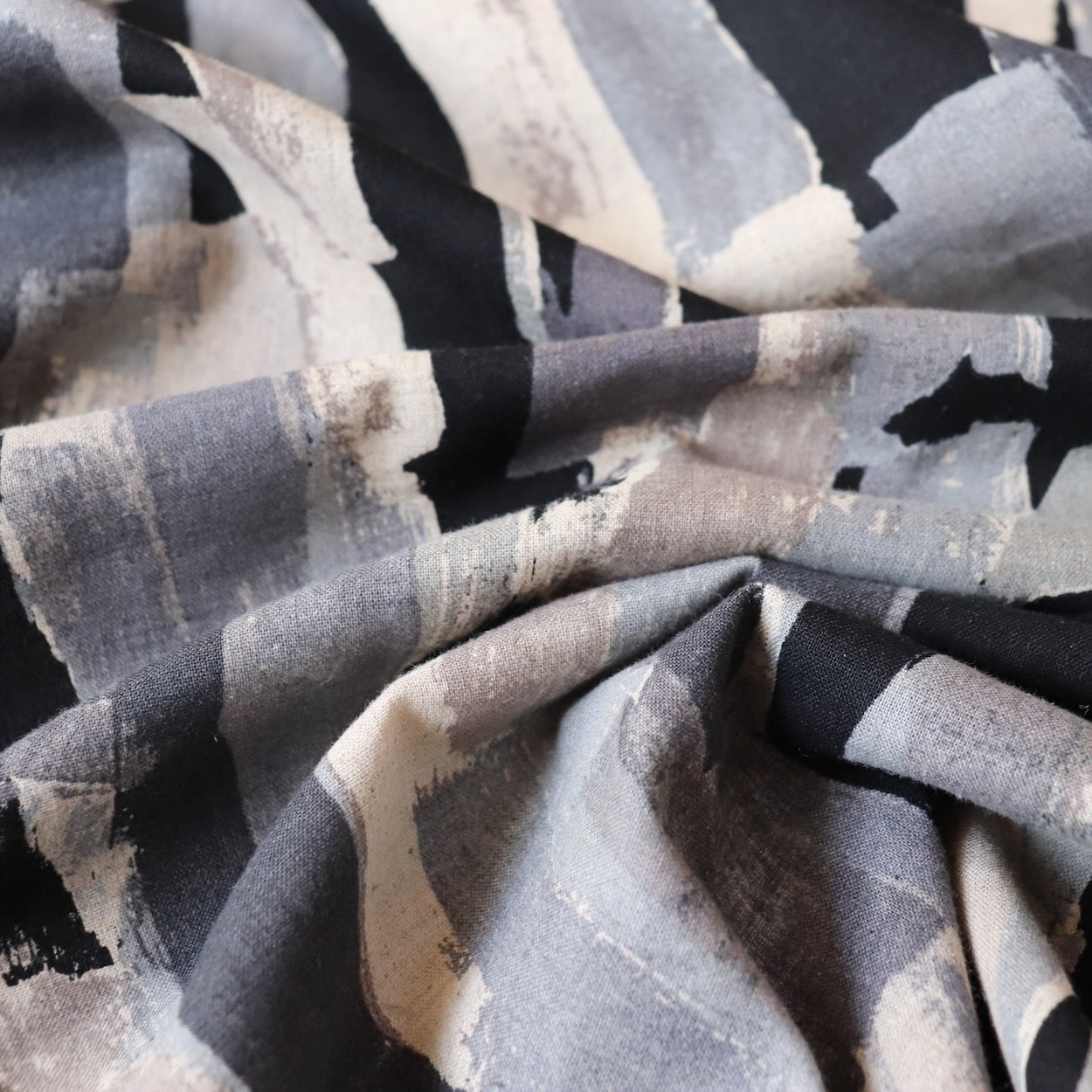 linen cotton fabric from Hokkoh Japan black and gray brushstroke print