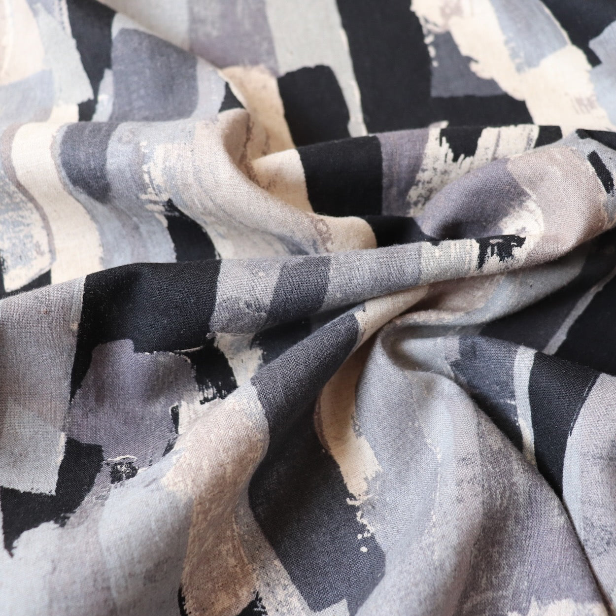 linen cotton fabric from Hokkoh Japan black and gray brushstroke print
