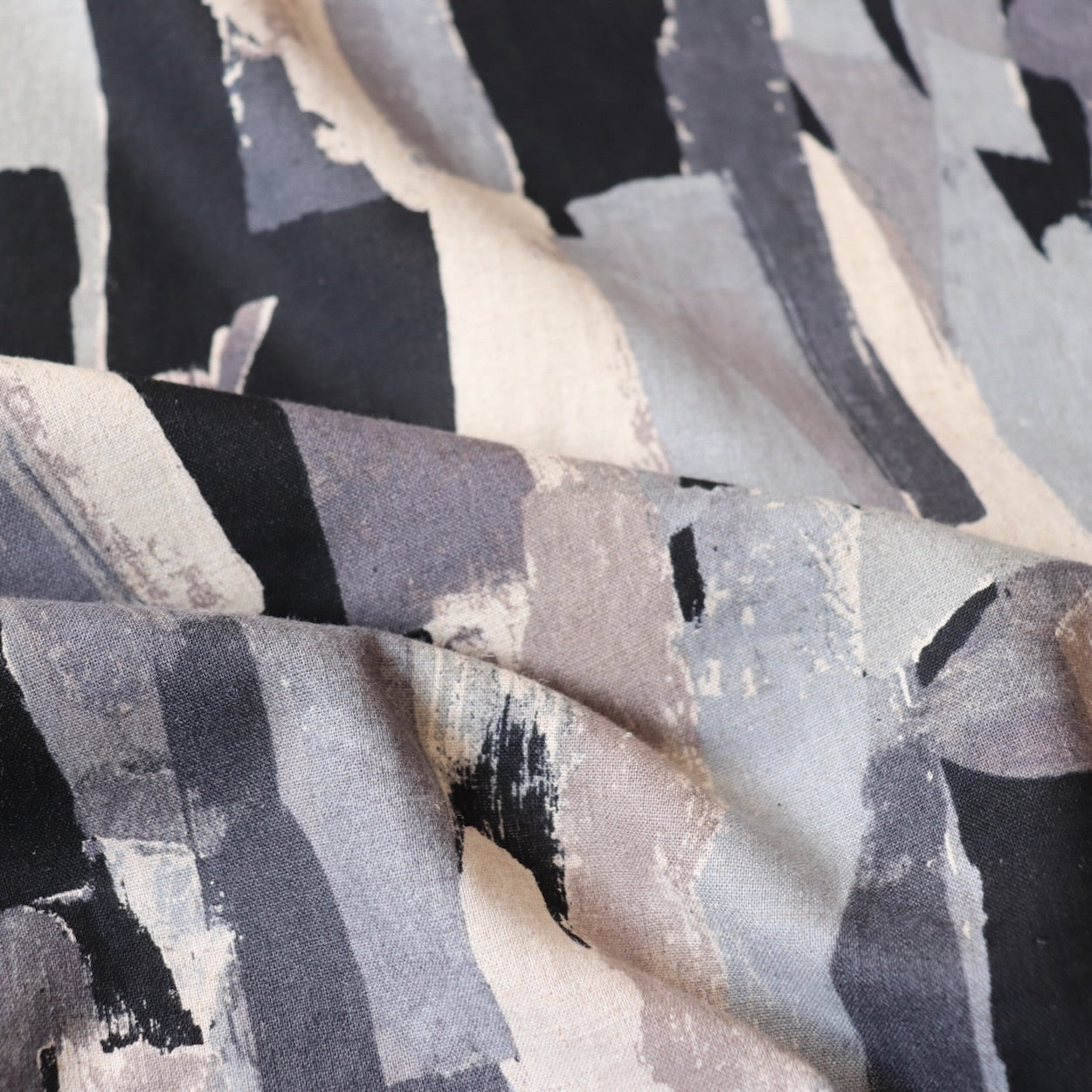 linen cotton fabric from Hokkoh Japan black and gray brushstroke print