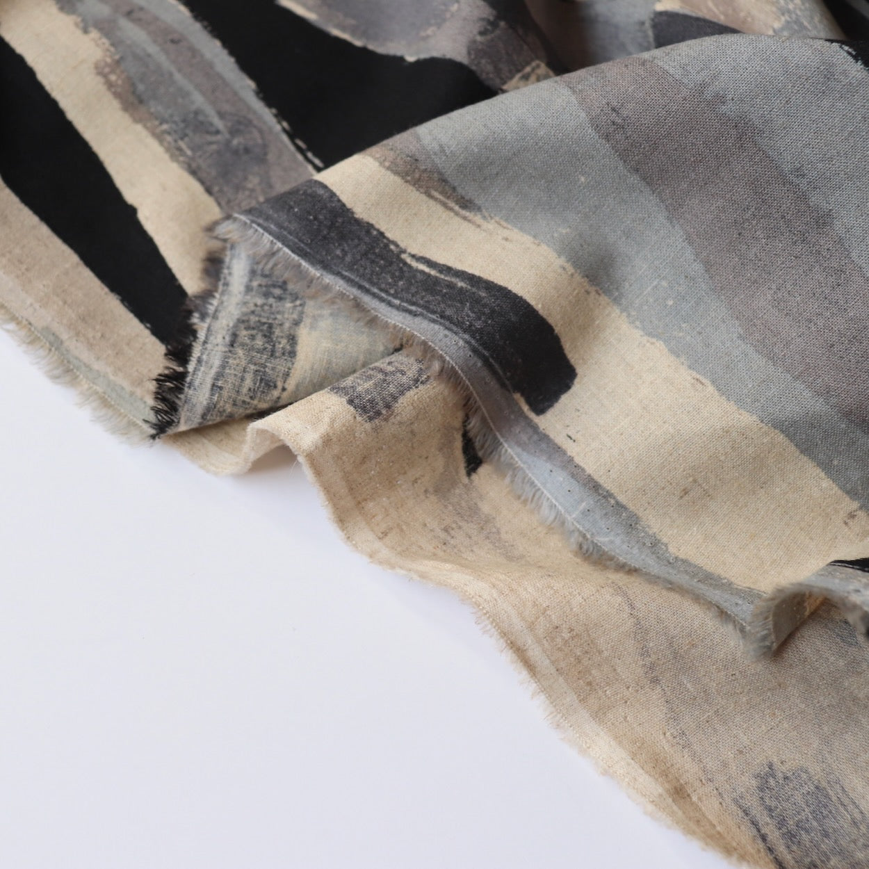 linen cotton fabric from Hokkoh Japan black and gray brushstroke print