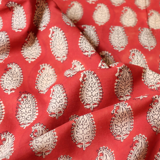 Red Paisley Block Print Cotton