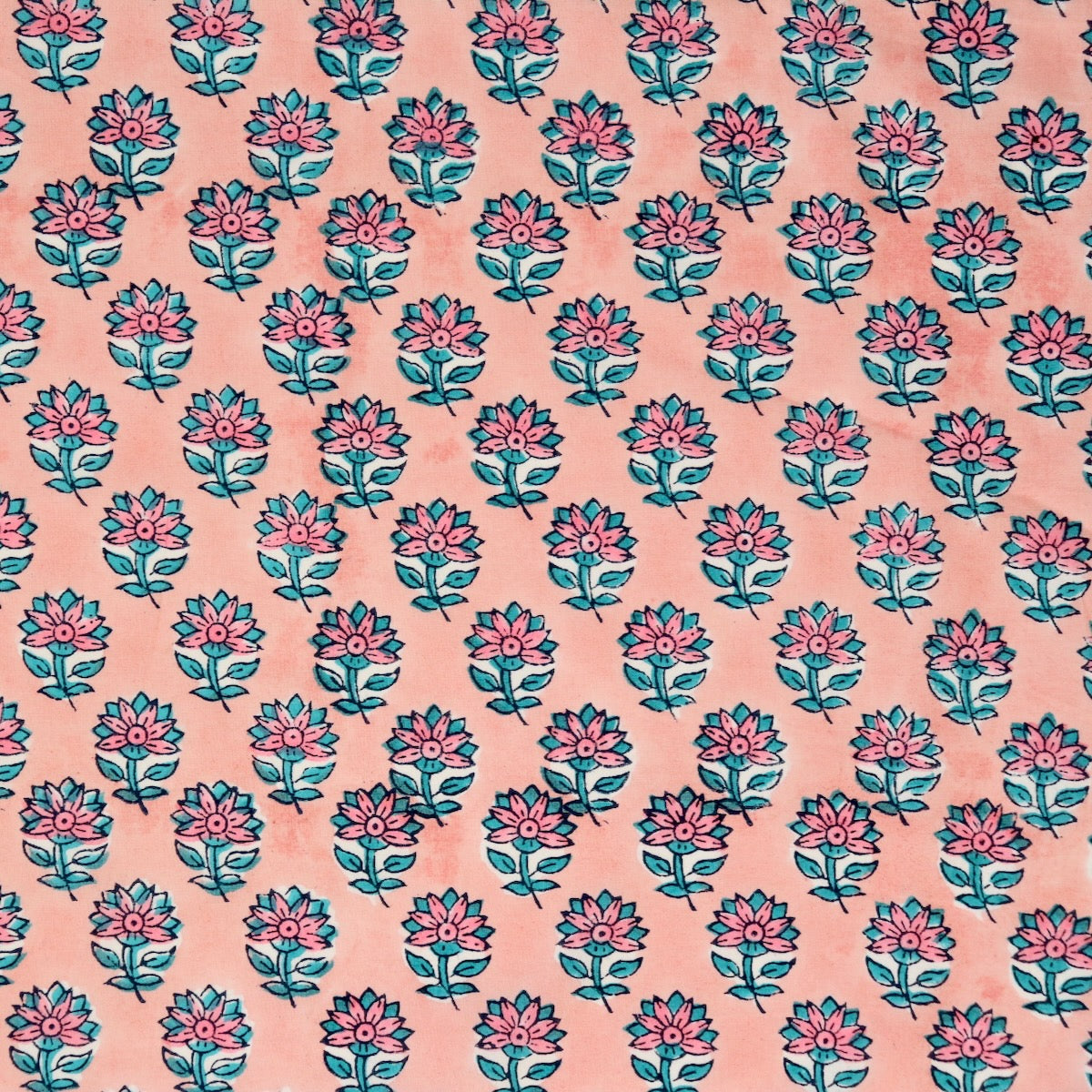 pink and blue traditional hand block Indian floral print cotton fabric