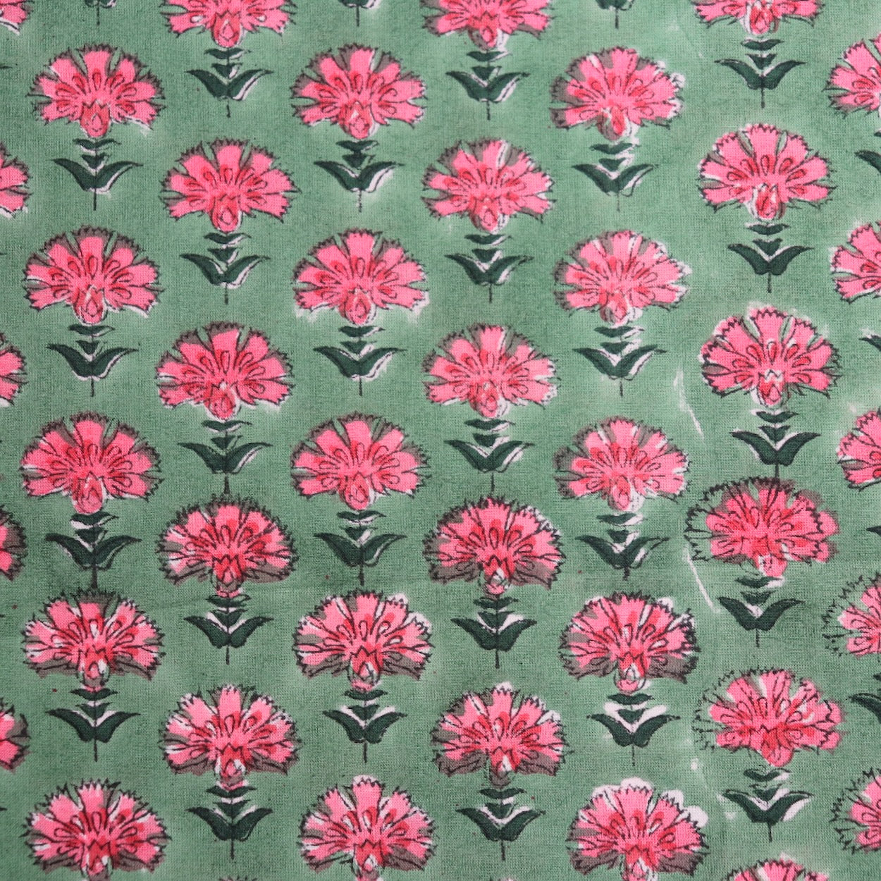 bright pink and green floral hand block print cotton for quilting and dressmaking
