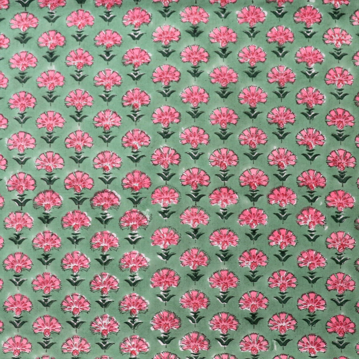 bright pink and green floral hand block print cotton for quilting and dressmaking