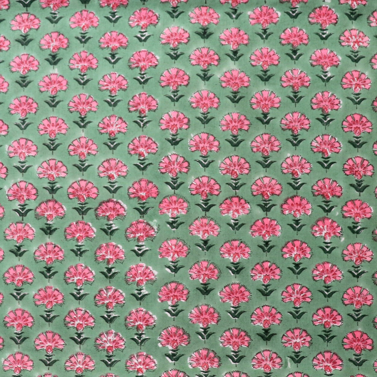 bright pink and green floral hand block print cotton for quilting and dressmaking