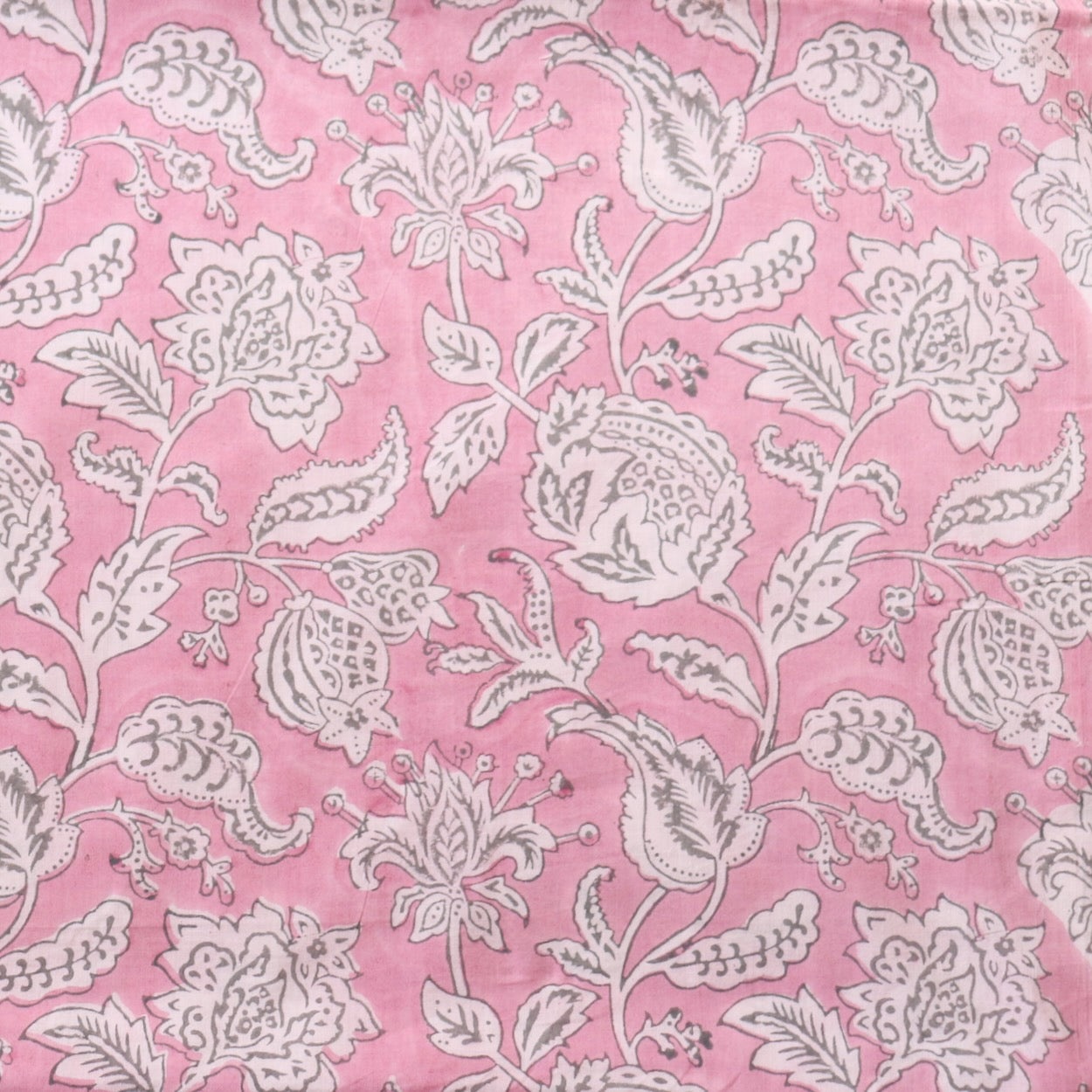 classic floral hand block print pink and white fabric by the yard