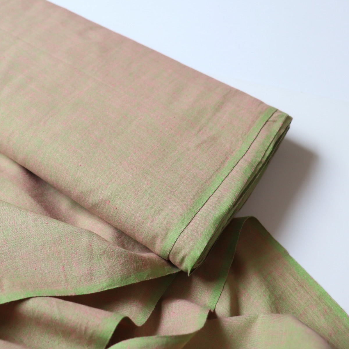 pink green shot cotton for quilting and dressmaking peppered fabric