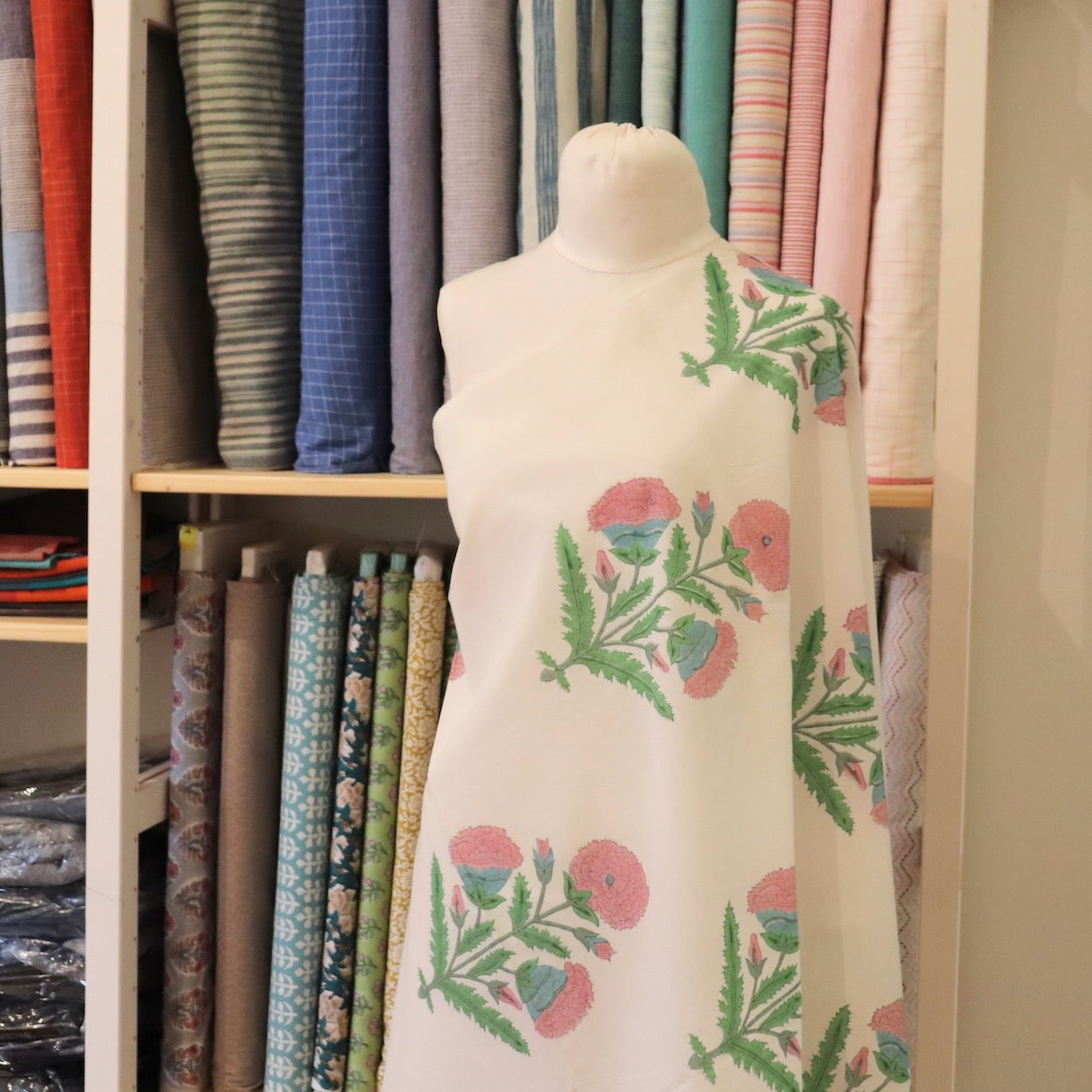 large Indian floral hand block print cotton fabric by the yard