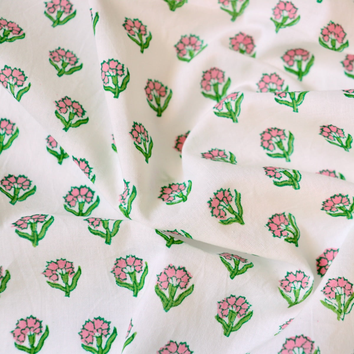 Tiny Sprig Block Print Cotton — White
