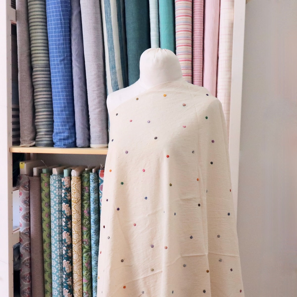 Pebble Hand Embroidered Handloom Cotton — 2 Yard Panel