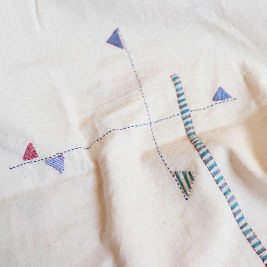 Linear Hand Embroidered Handloom Cotton — 1 Yard Panel