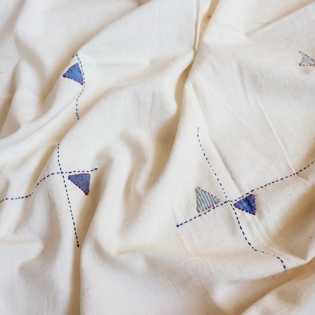 Linear Hand Embroidered Handloom Cotton — 1.5 Yard Panel