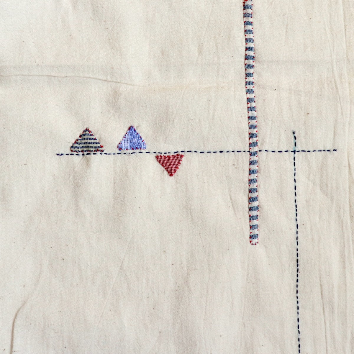 Linear Hand Embroidered Handloom Cotton — 1 Yard Panel