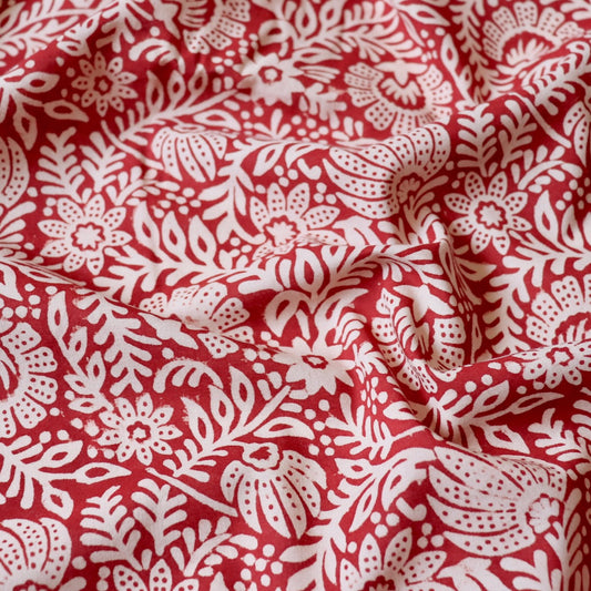 floral print cotton fabric with red background