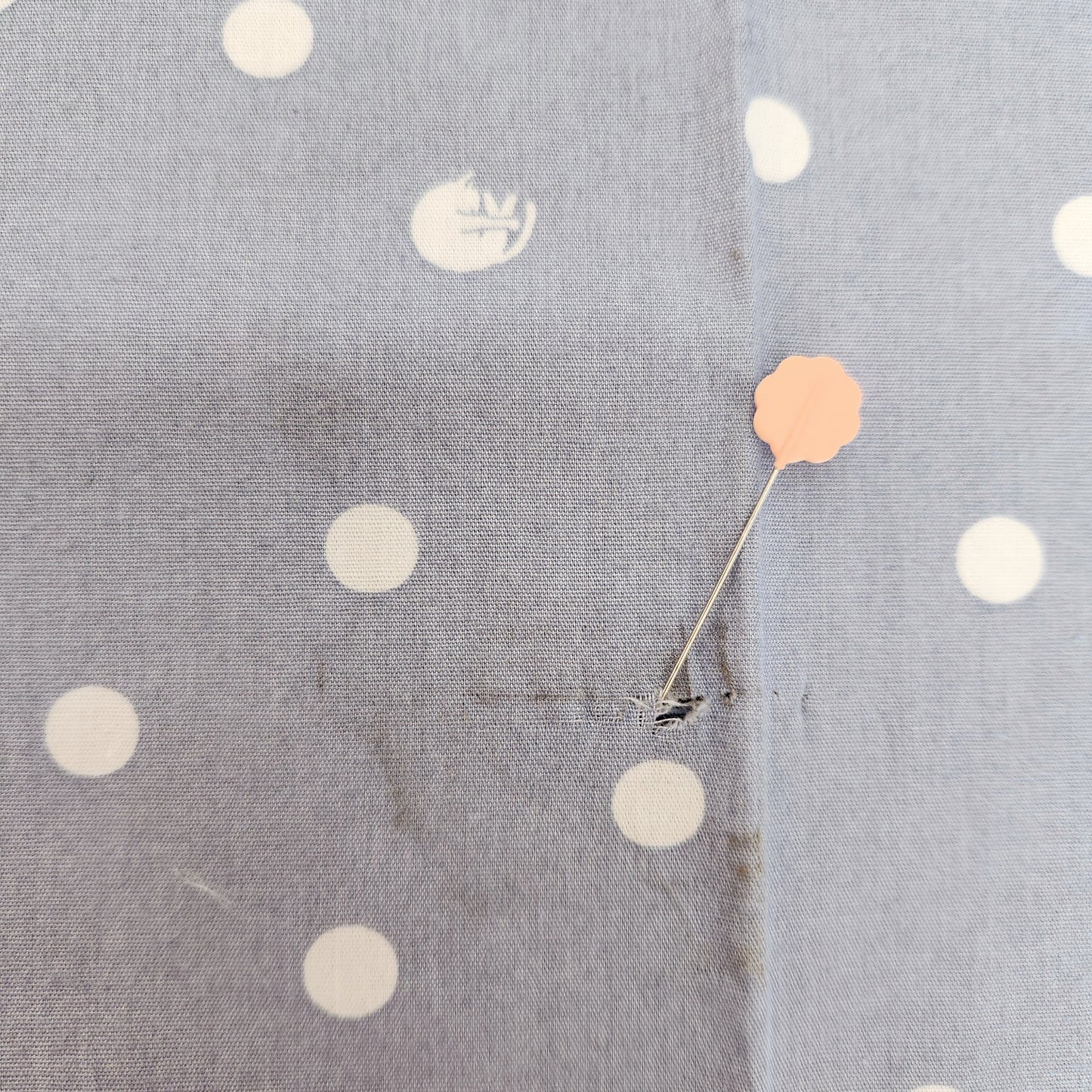 Polka Dot Cat Japanese Cotton — Gray Blue — Half Yard Remnant — Imperfect