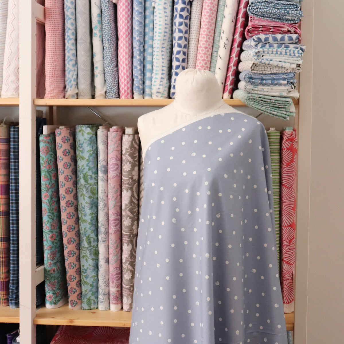 Polka Dot Cat Japanese Cotton — Gray Blue