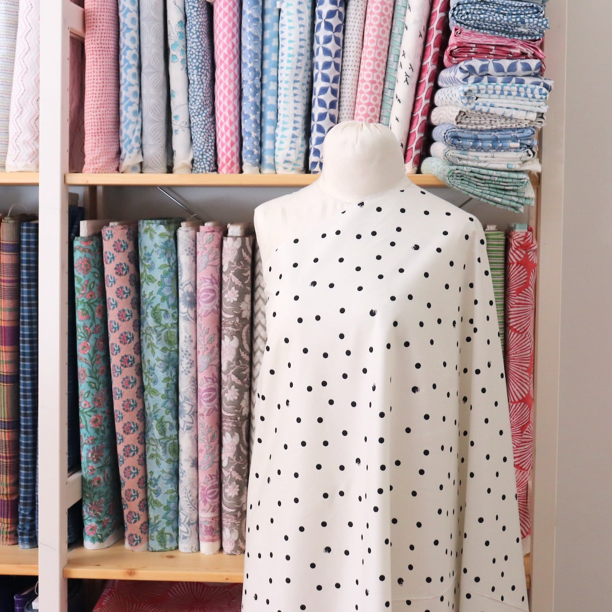 Polka Dot Cat Japanese Cotton — White