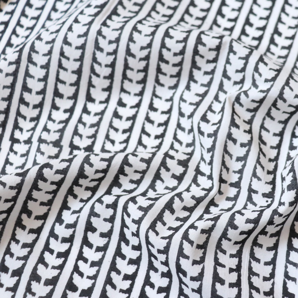Swatch — Black Stripe Block Print Cotton