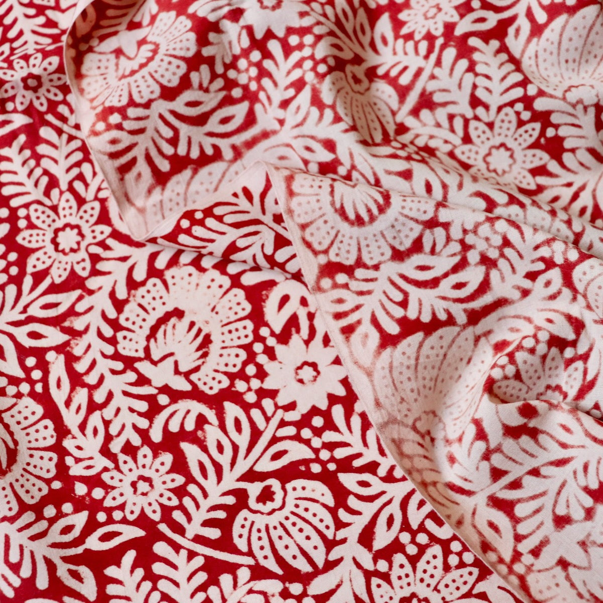 floral print cotton fabric with red background