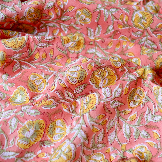 Apricot Floral Block Print Cotton