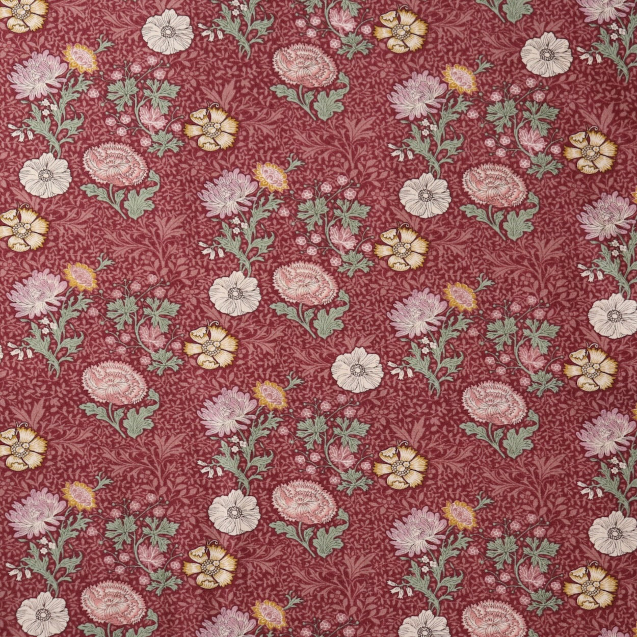 Morrisian Floral Japanese Cotton — Cranberry Red