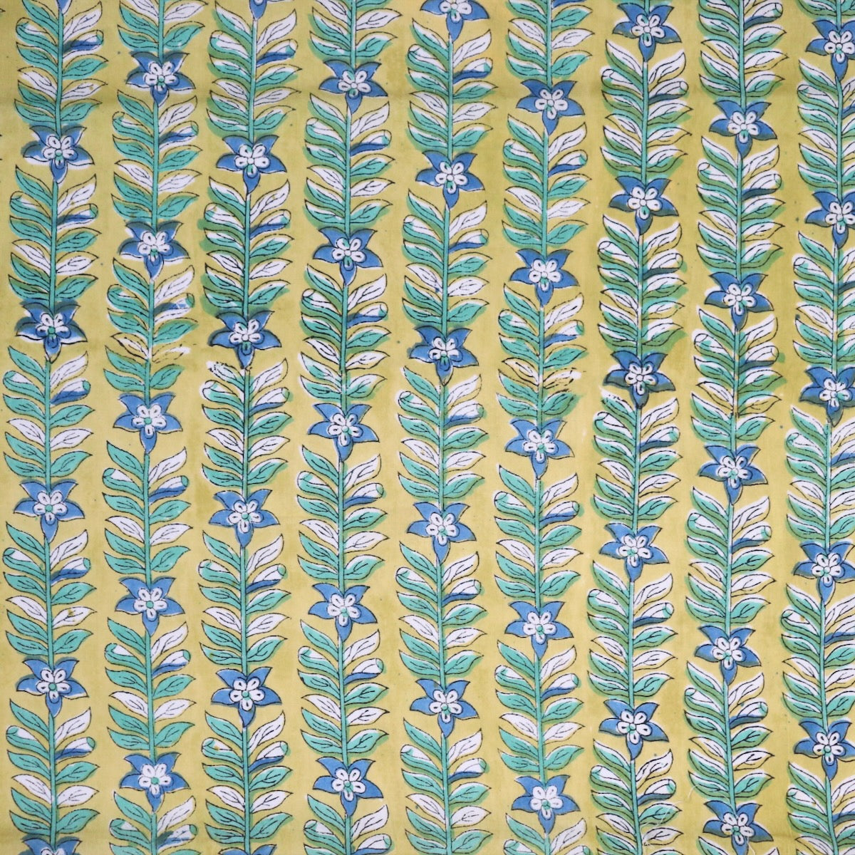 blue and yellow hand block printed soft cotton fabric