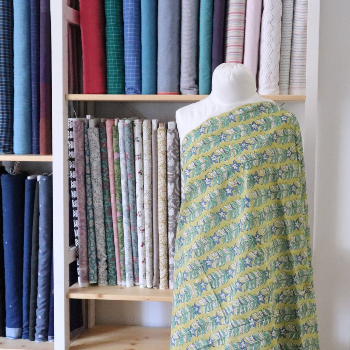 blue and yellow hand block printed soft cotton fabric