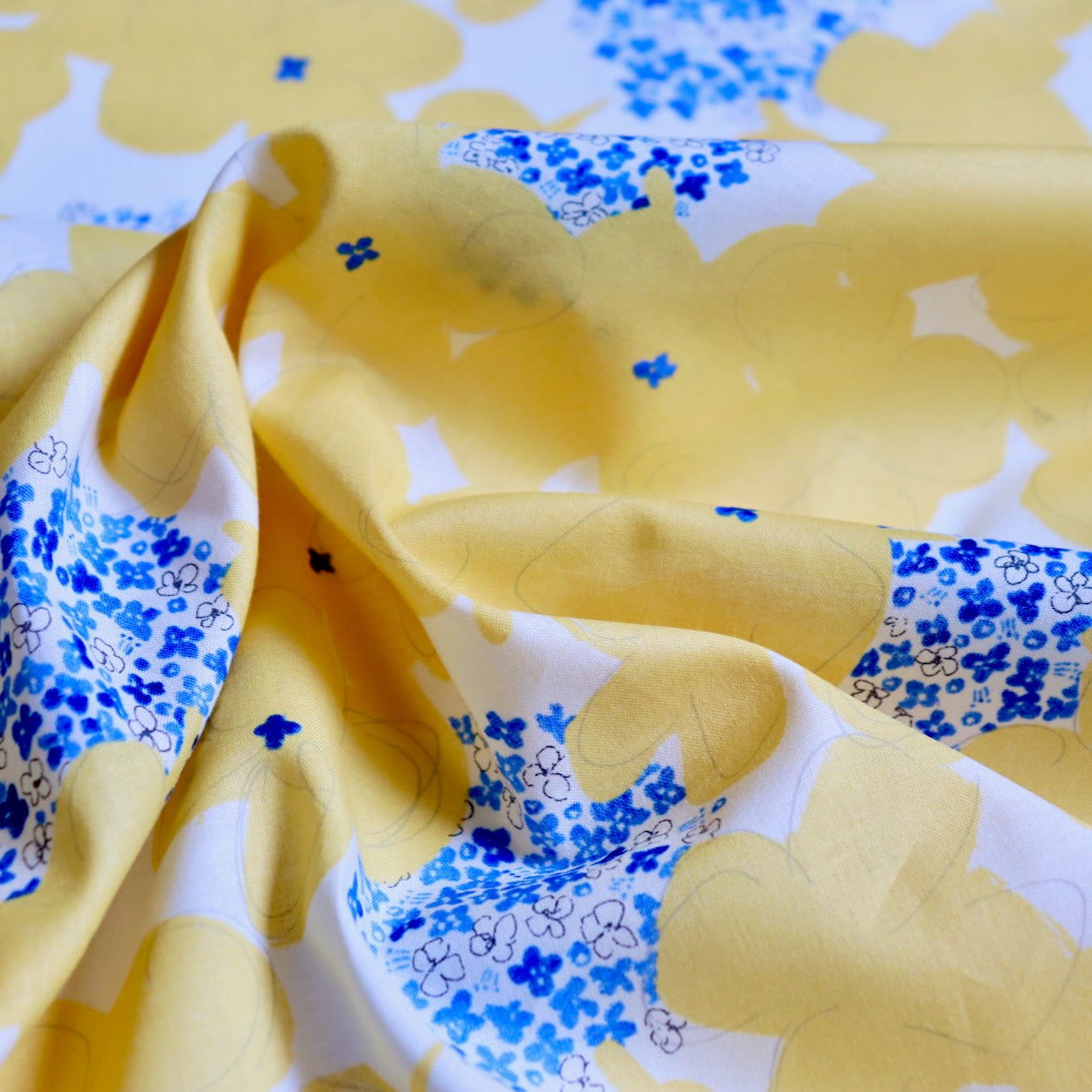yellow floral print cotton lawn fabric by Hokkoh Japan