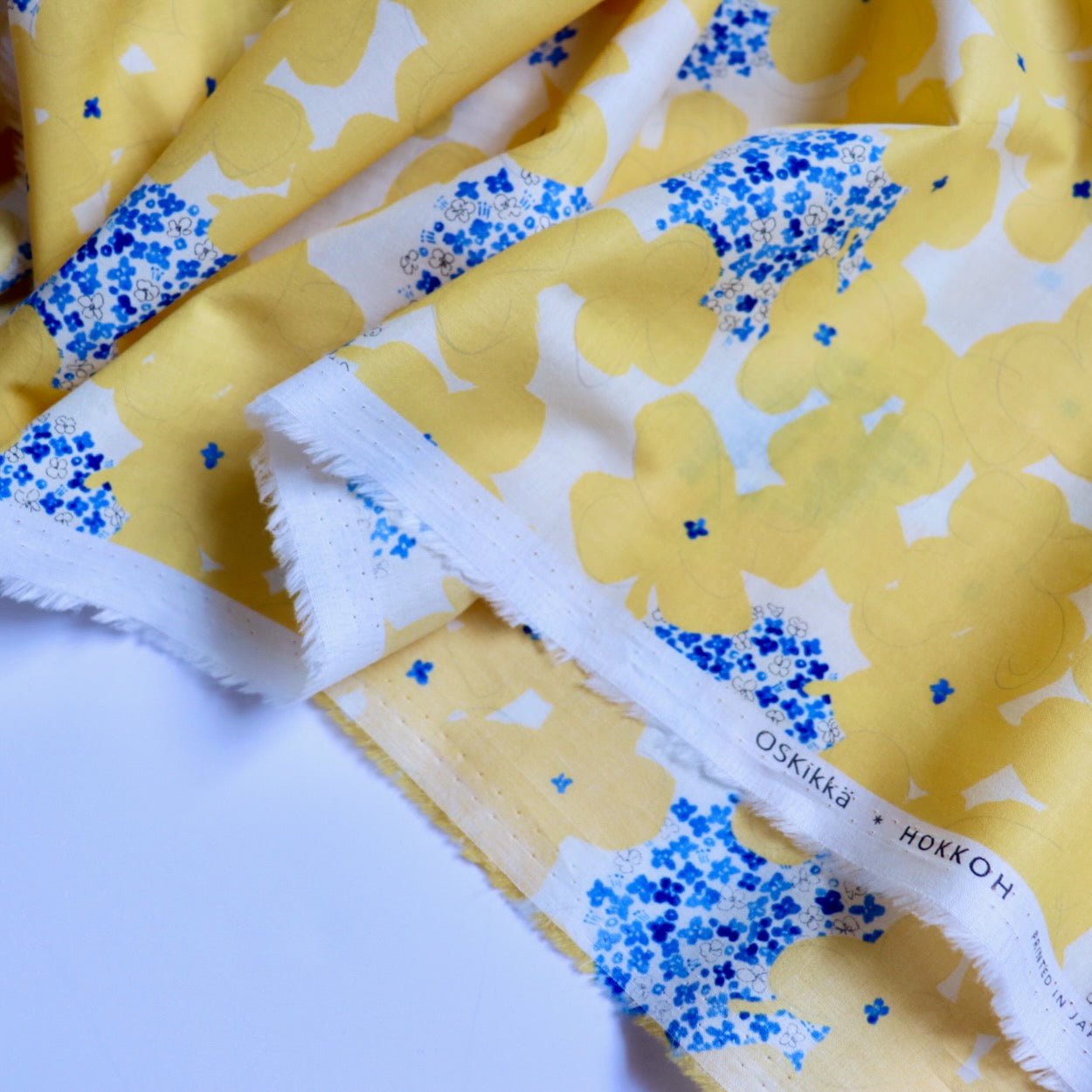 yellow floral print cotton lawn fabric by Hokkoh Japan