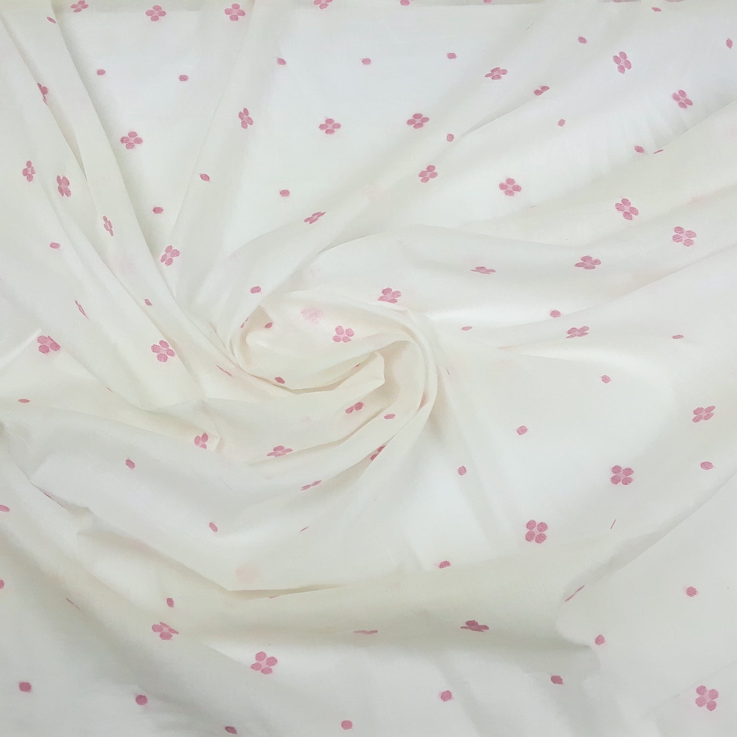 Pink Flower Jamdani Handwoven Cotton Fabric