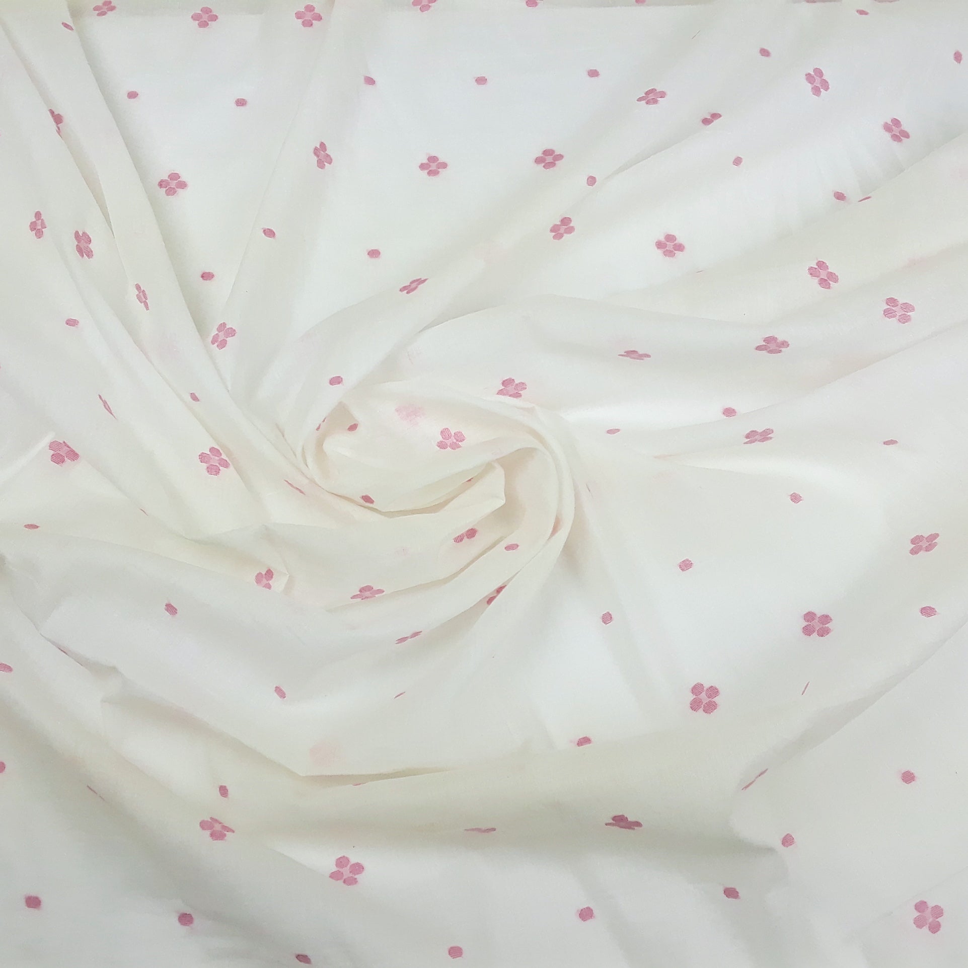 Pink Flower Jamdani Handwoven Cotton Fabric