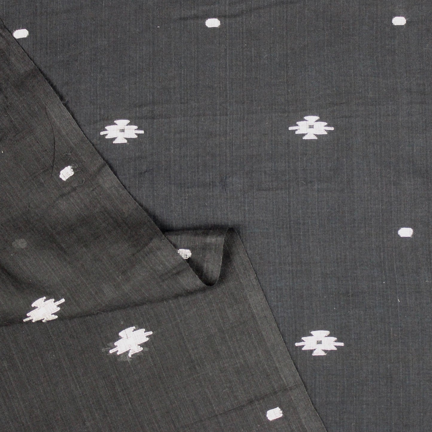 Black and White Handwoven Jamdani Cotton Fabric