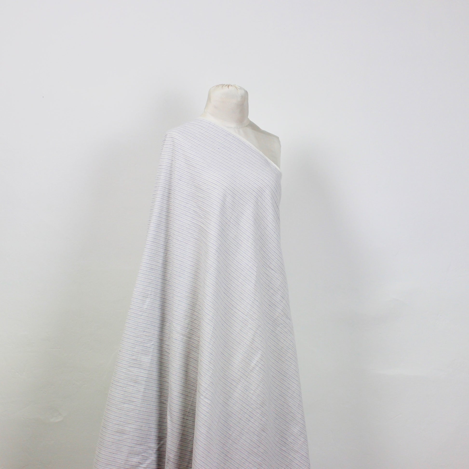 Pinstripe Handloom Khadi Cotton Fabric Blue and White