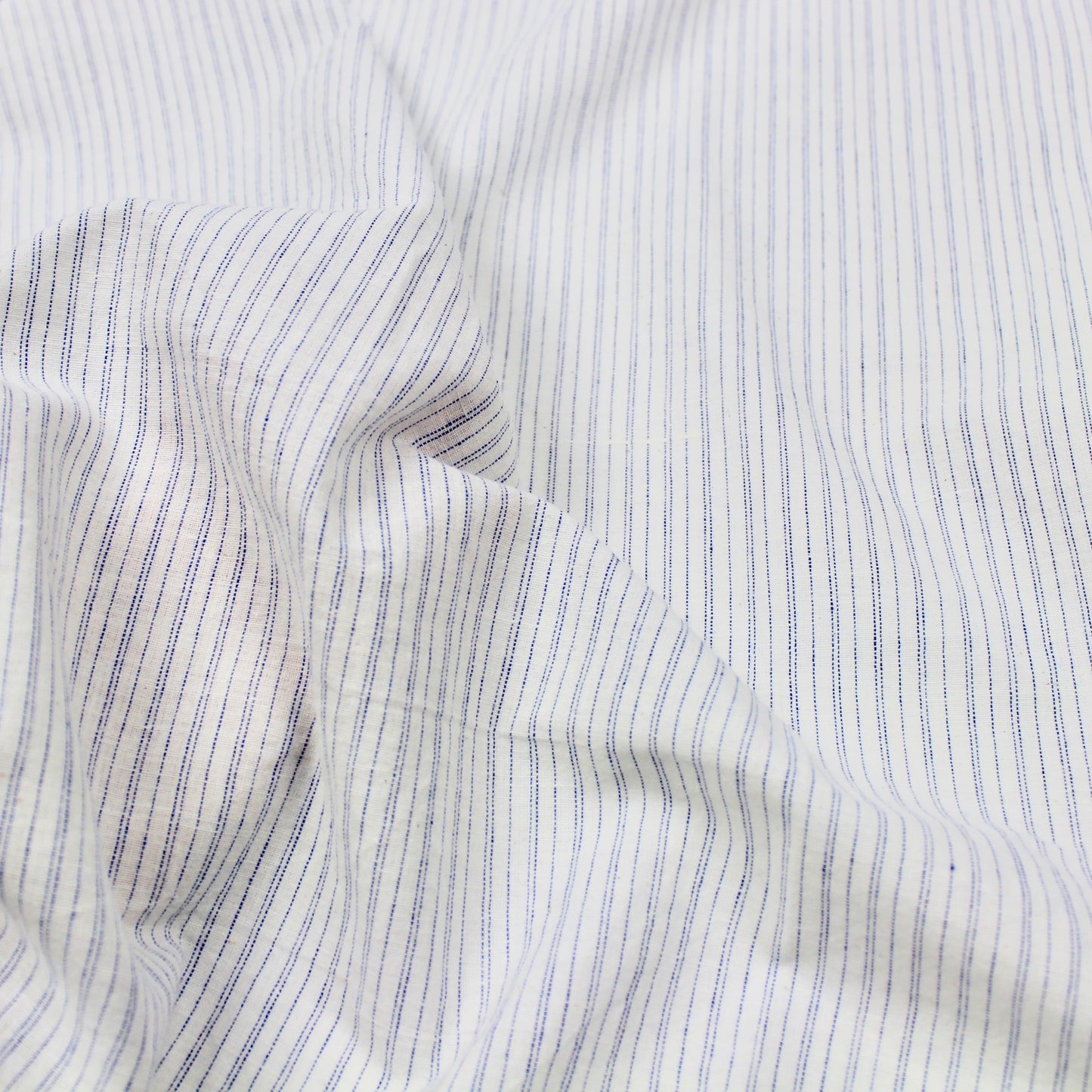 Pinstripe Handloom Khadi Cotton Fabric Blue and White