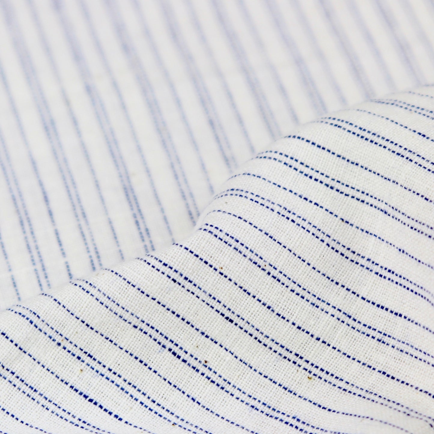Pinstripe Handloom Khadi Cotton Fabric Blue and White