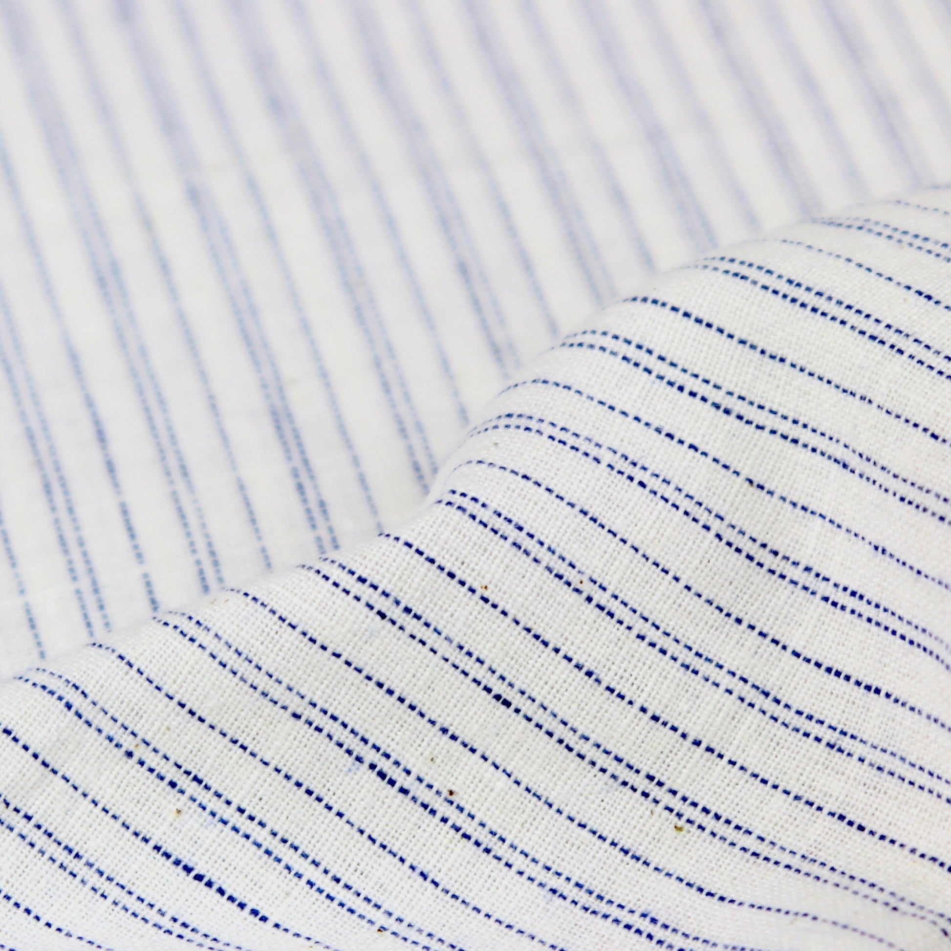 Pinstripe Handloom Khadi Cotton Fabric Blue and White