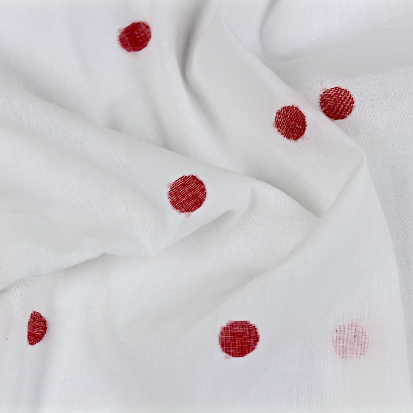 Red Polka Dots Cotton Handloom Jamdani Fabric