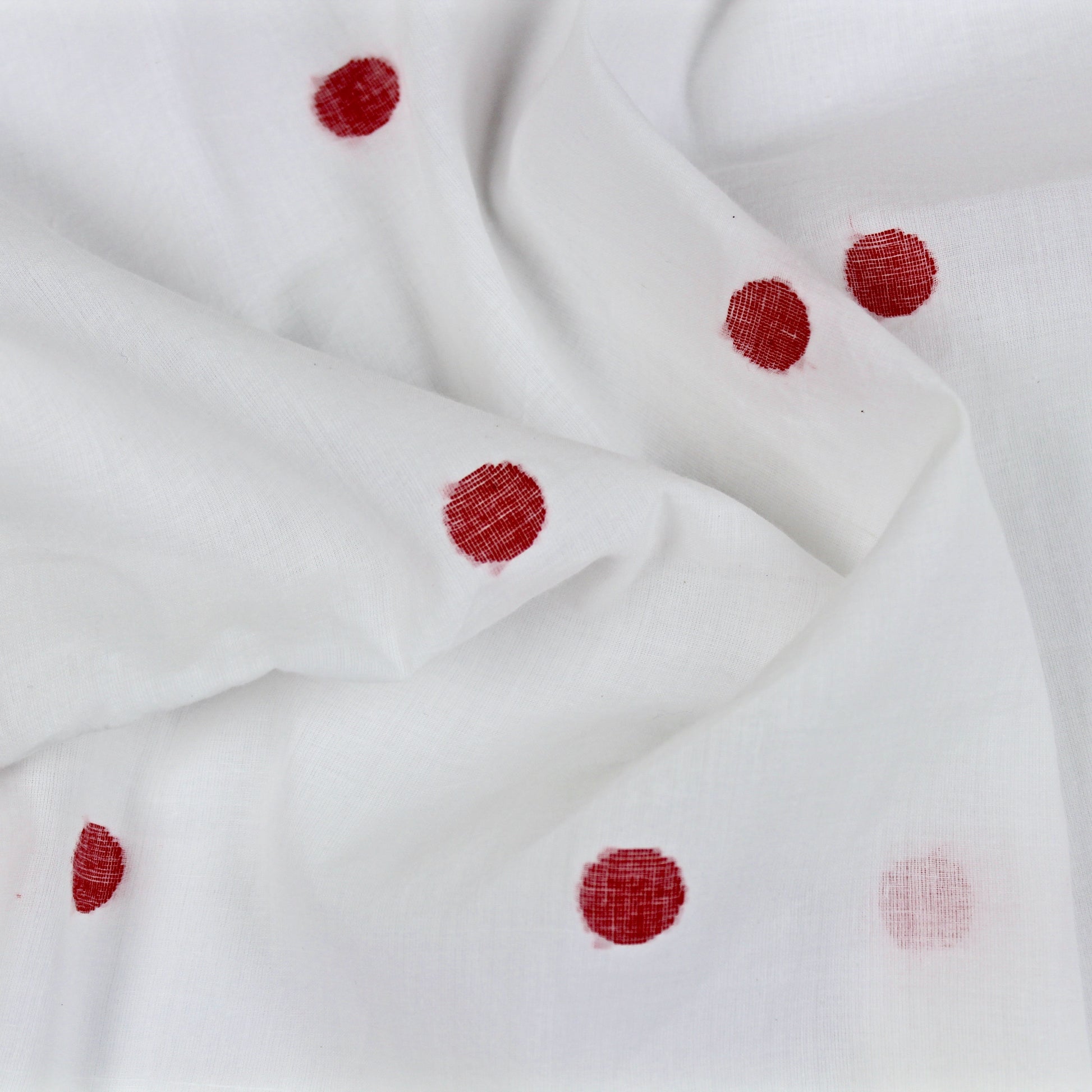Red Polka Dots Cotton Handloom Jamdani Fabric