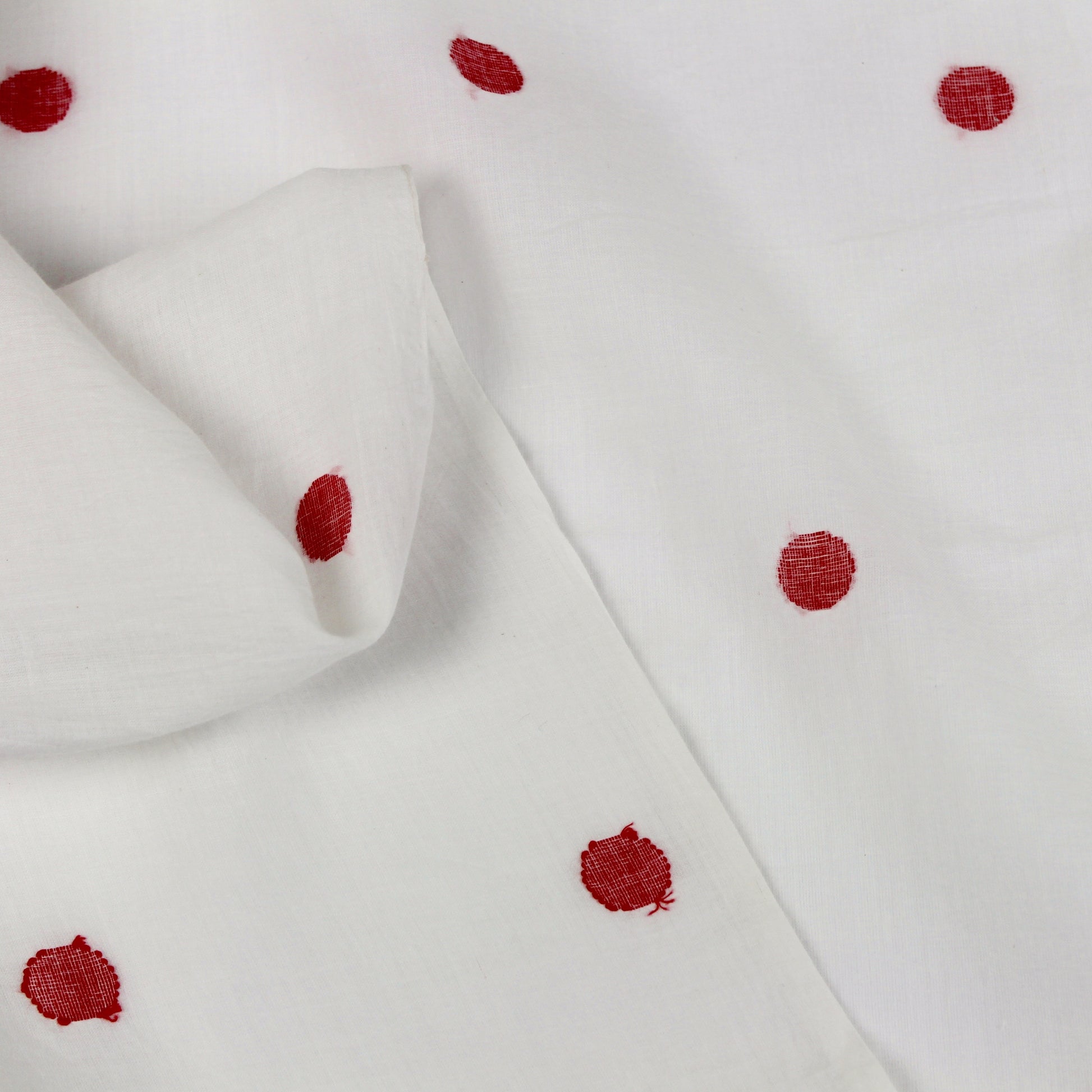 Red Polka Dots Cotton Handloom Jamdani Fabric