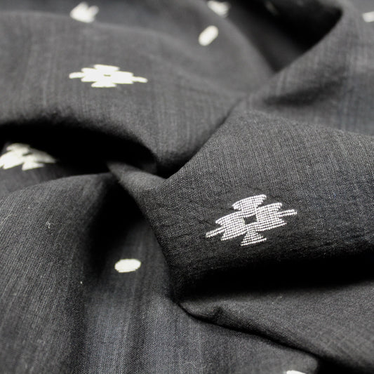 Black and White Handwoven Jamdani Cotton Fabric
