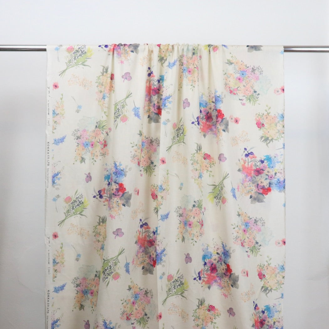 Kokka Yui Joy floral print linen cotton fabric