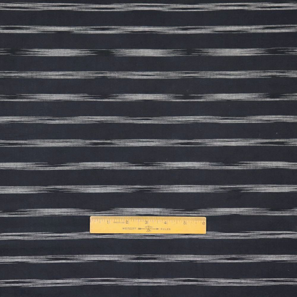 black ikat dyed horizontal stripe shirtmaking fabric