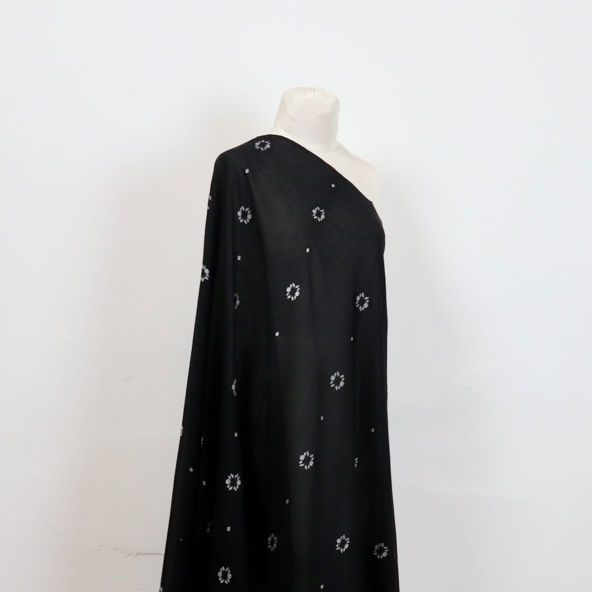 black and white jamdani floral weave fabric